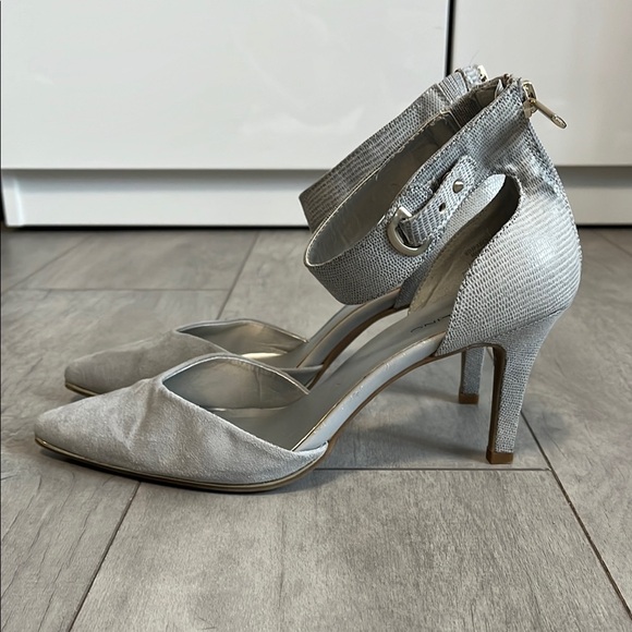 Ankle Strap Vegan Suede Gray Women's Heels, 7.5 - Picture 2 of 11